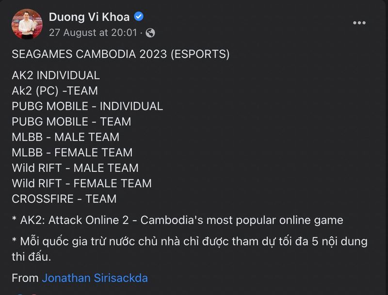 Danh sách chính thức 9 nội dung Esports tại SEA Games 32 